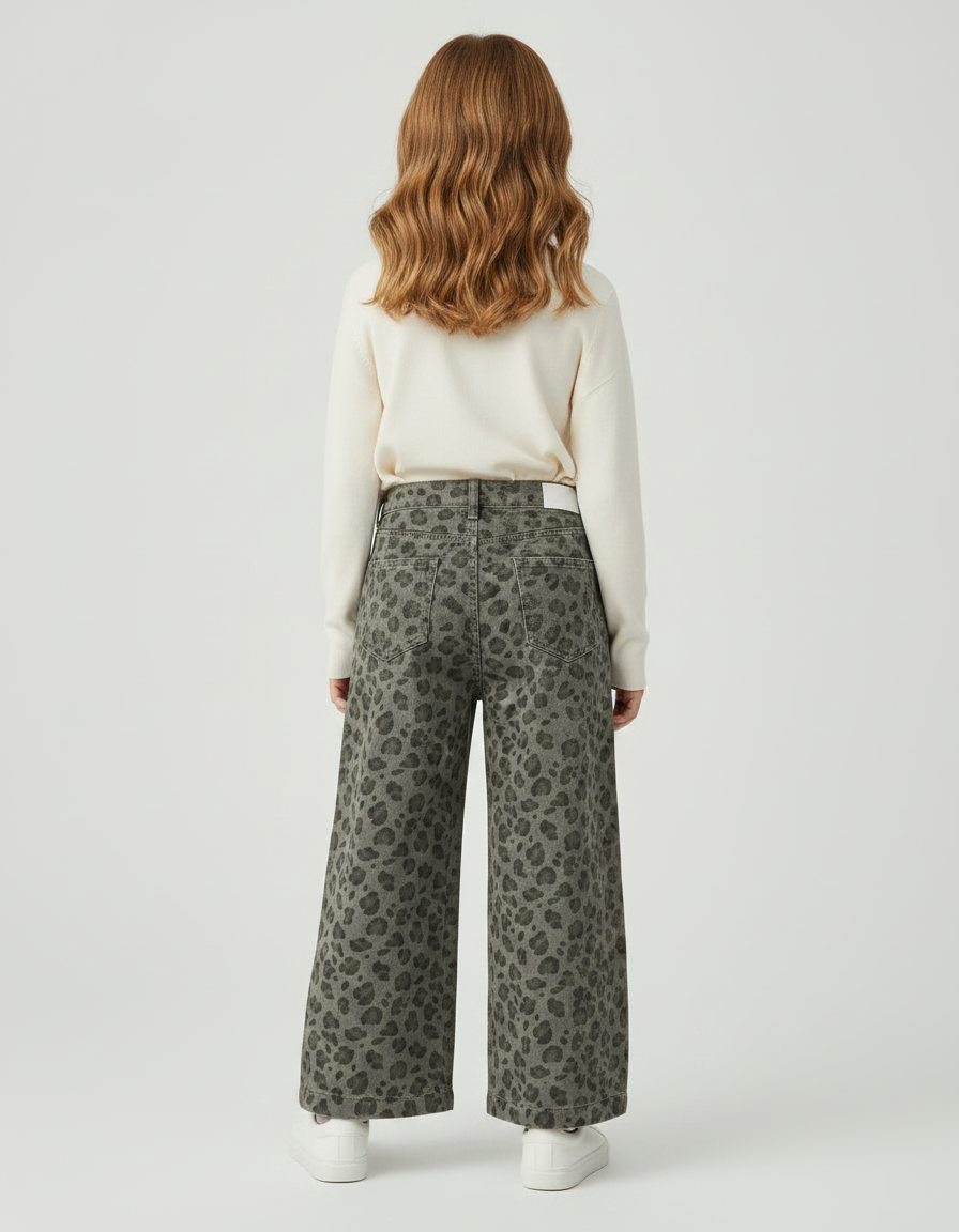 Pantalon Léopard Kaki Ample Imprimé Denim Enfant - Jean - vue 2