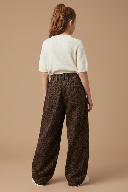 Pantalon Léopard Marron Cargo Ample Fille - Molleton - vue 2