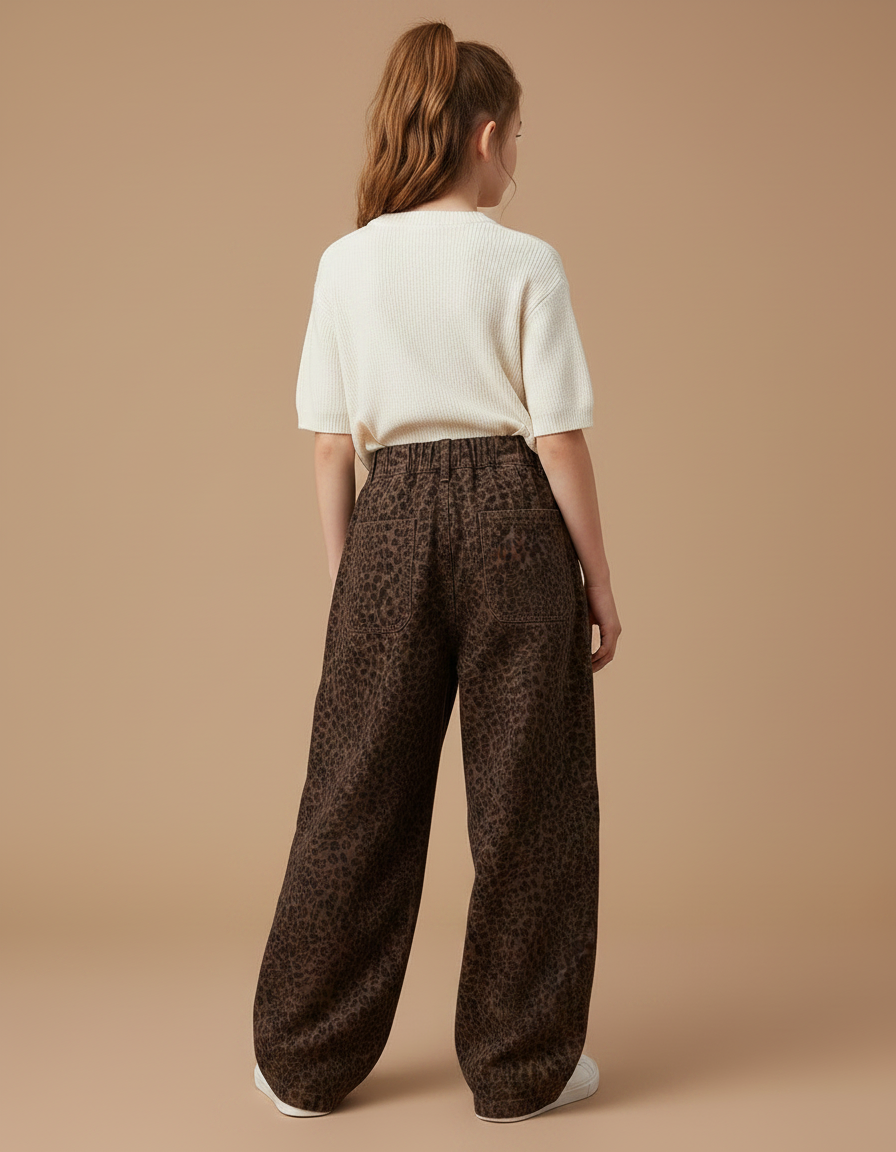 Pantalon Léopard Marron Cargo Ample Fille - Molleton - vue 2