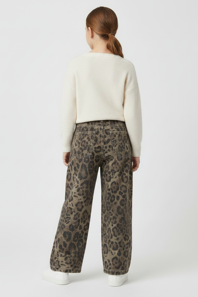 Pantalon Léopard Ample Imprimé Marron Streetwear Enfant - Jean - vue 2