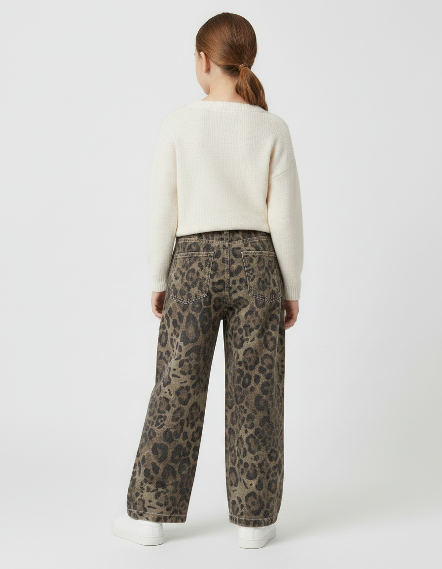 Pantalon Léopard Ample Imprimé Marron Streetwear Enfant - Jean - vue 2