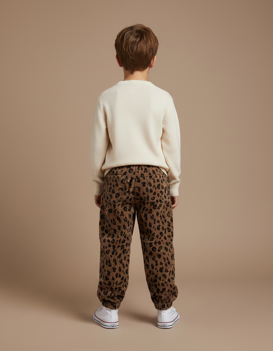 Pantalon Léopard Marron Côtelé Ample Enfant Décontracté - Cordé - vue 2