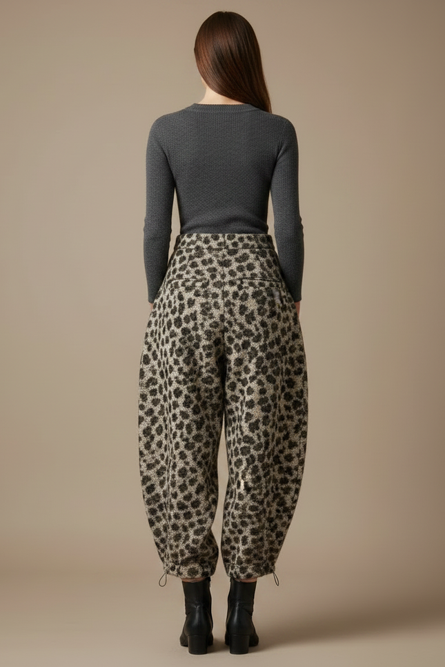 Pantalon Léopard Ample Épais Hiver Confortable - Imprimé Maille - vue 2