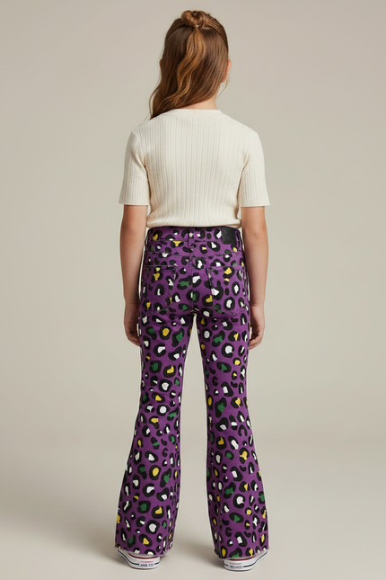 Pantalon Léopard Violet Évasé Imprimé Animal Fille - Jean - vue 2