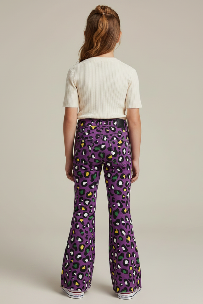 Pantalon Léopard Violet Évasé Imprimé Animal Fille - Jean - vue 2