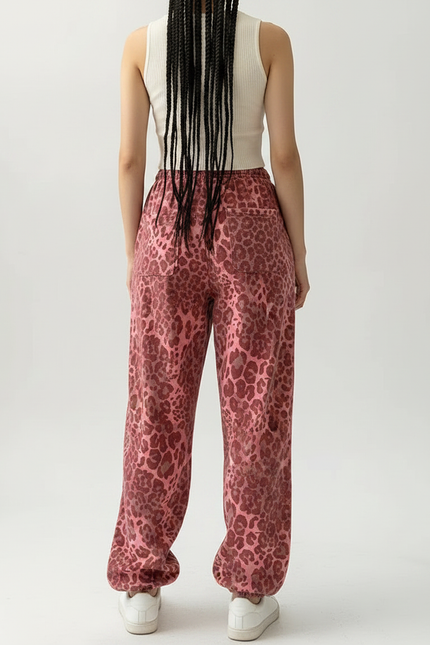 Pantalon Léopard Rose Imprimé Ample Streetwear Large - Molleton - vue 2
