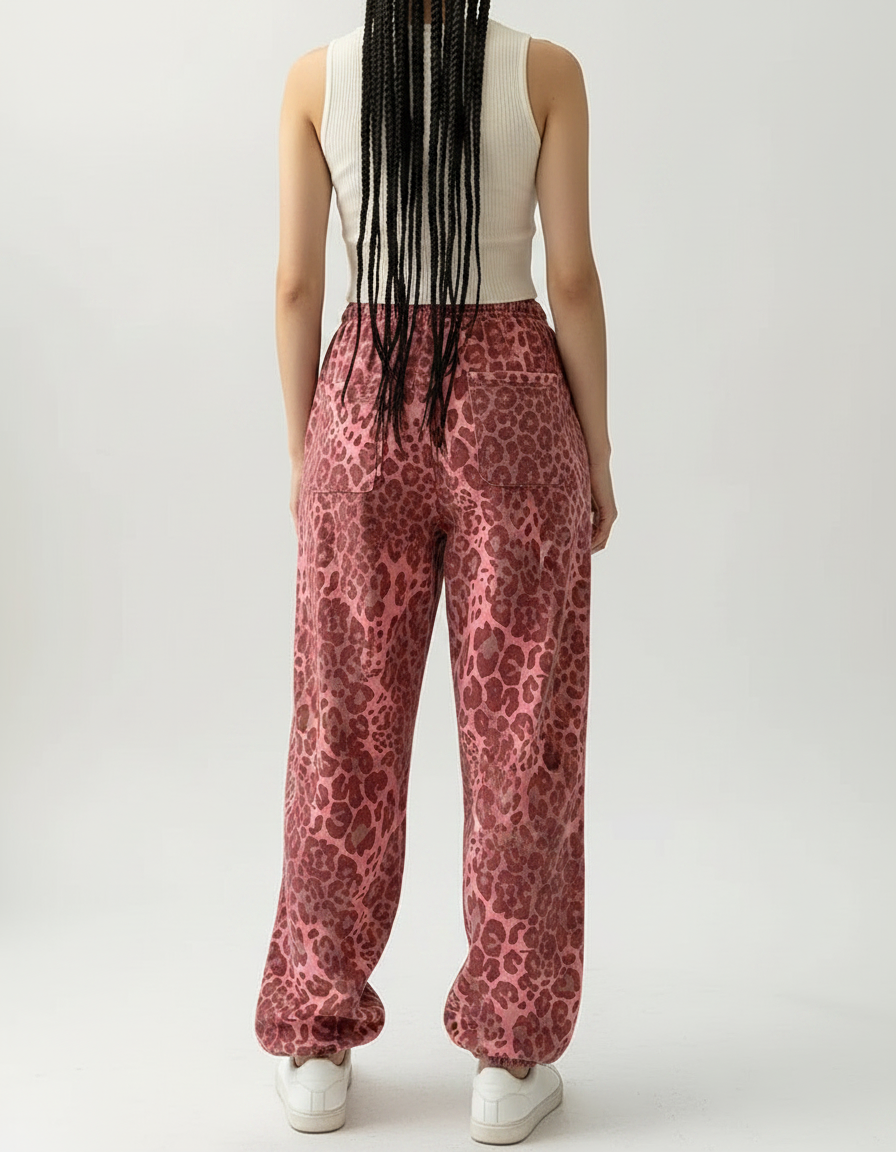 Pantalon Léopard Rose Imprimé Ample Streetwear Large - Molleton - vue 2