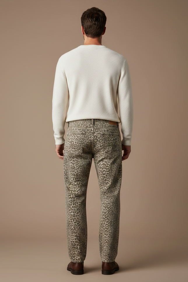 Pantalon Léopard Ample Imprimé Marron Décontracté Denim - Jean - vue 2