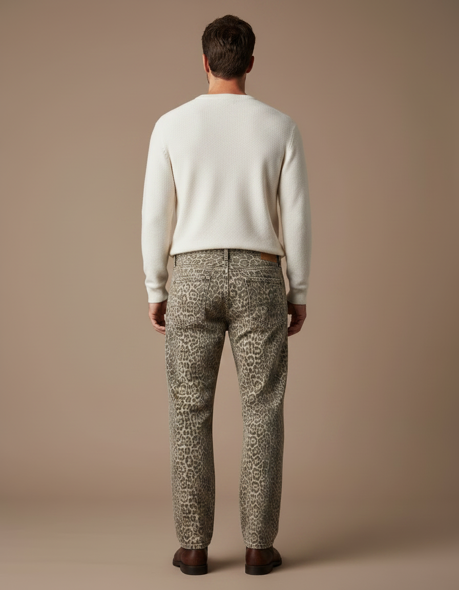 Pantalon Léopard Ample Imprimé Marron Décontracté Denim - Jean - vue 2