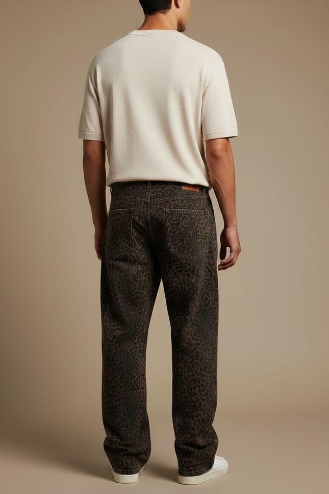Pantalon Jeans Leopard - Marron - vue 2