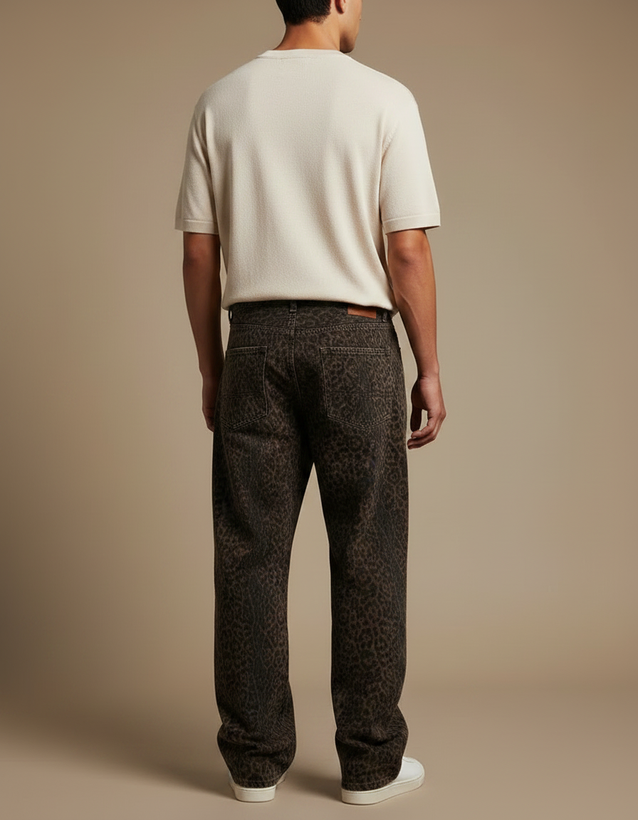 Pantalon Jeans Leopard - Marron - vue 2