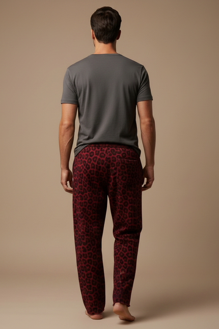 Pantalon Léopard Rouge Ample Imprimé Homme Détruit - Molleton - vue 2