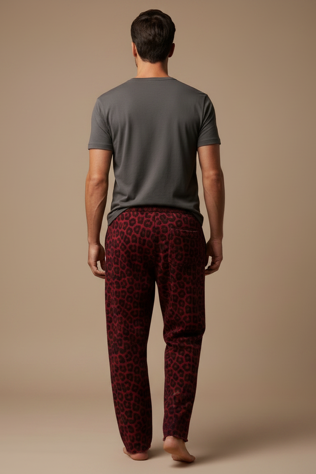Pantalon Léopard Rouge Ample Imprimé Homme Détruit - Molleton - vue 2