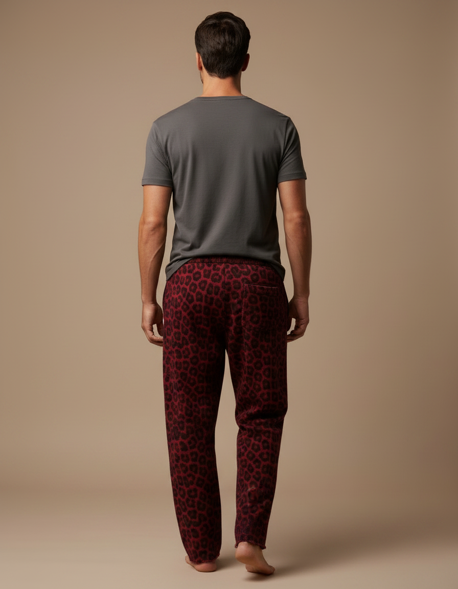 Pantalon Léopard Rouge Ample Imprimé Homme Détruit - Molleton - vue 2