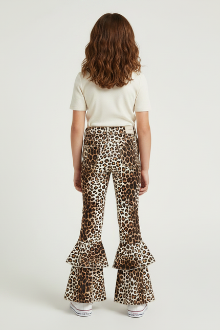 Pantalon Léopard Évasé Imprimé Volants Fille - Maille - vue 2