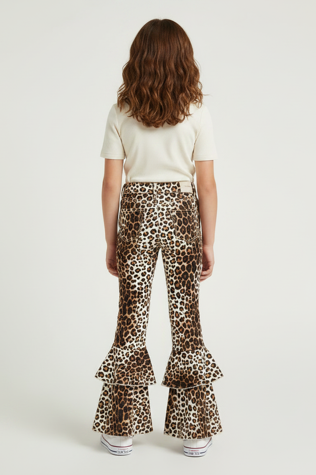 Pantalon Léopard Évasé Imprimé Volants Fille - Maille - vue 2