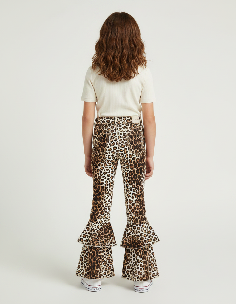 Pantalon Léopard Évasé Imprimé Volants Fille - Maille - vue 2