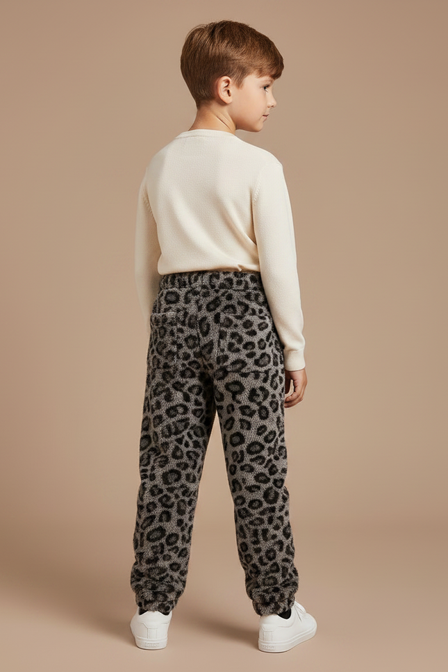 Pantalon Léopard Enfant Gris Imprimé Molletonné Ample - vue 2