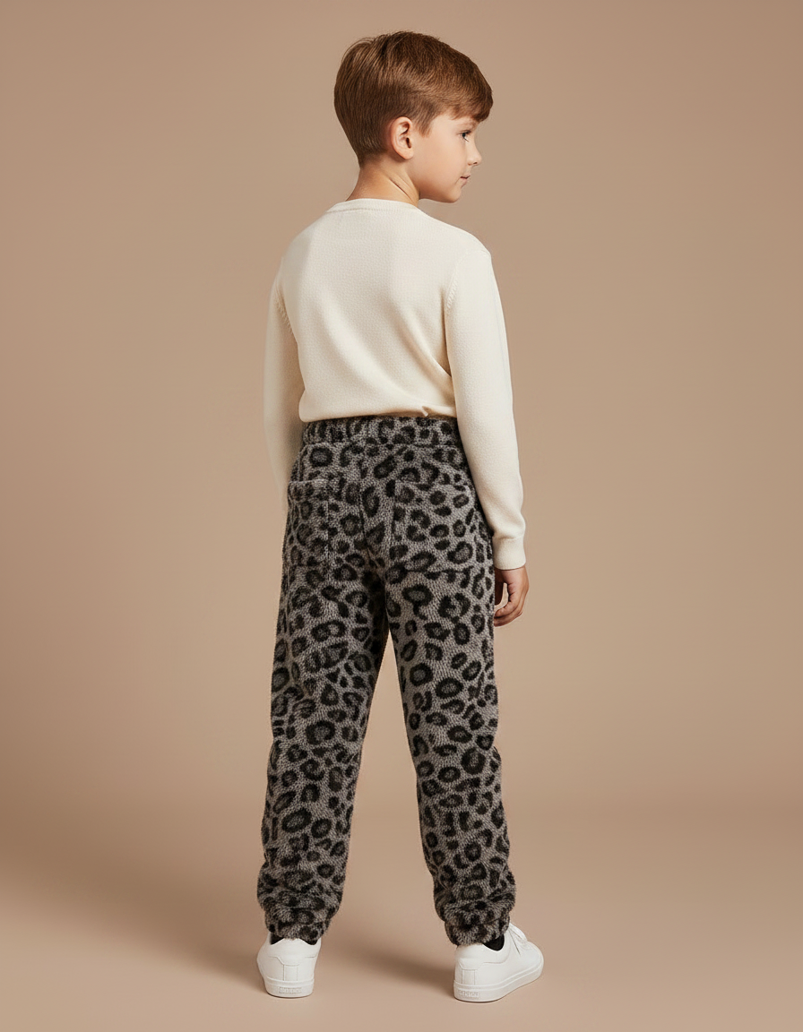Pantalon Léopard Enfant Gris Imprimé Molletonné Ample - vue 2