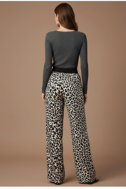 Pantalon Léopard Fluide Imprimé Taille Haute Ample - Satin - vue 2