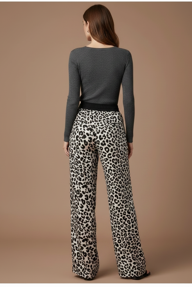 Pantalon Léopard Fluide Imprimé Taille Haute Ample - Satin - vue 2