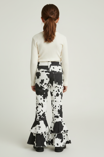 Pantalon Léopard Évasé Imprimé Vache Volants Enfant - Jean - vue 2