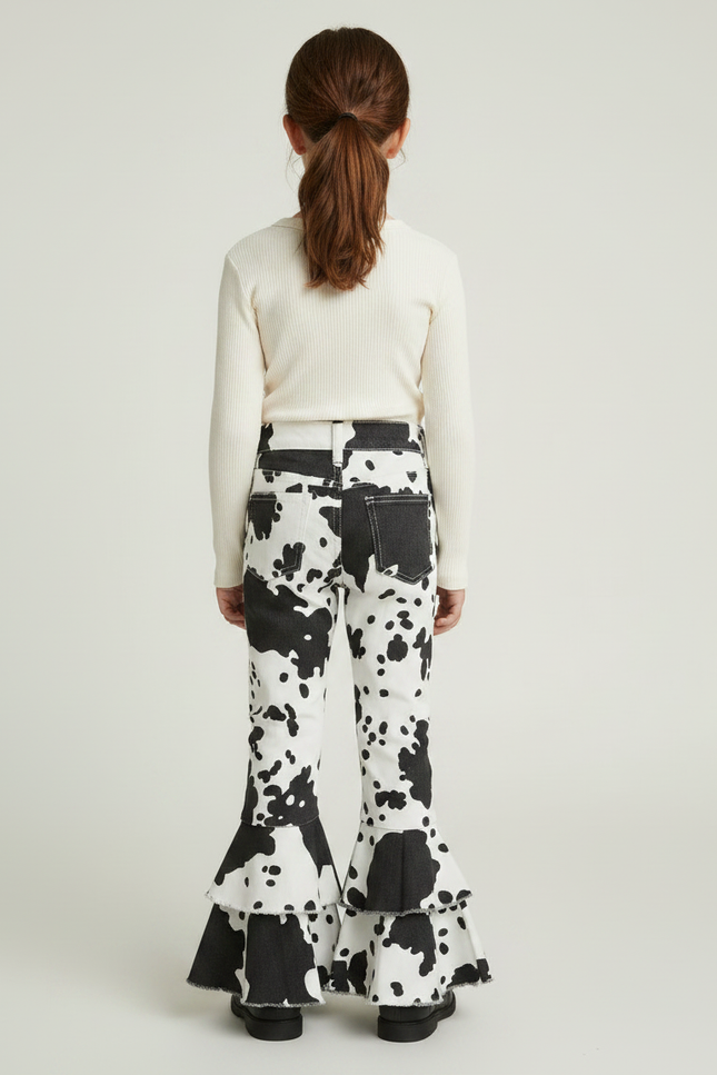 Pantalon Léopard Évasé Imprimé Vache Volants Enfant - Jean - vue 2