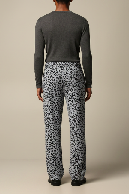 Pantalon Léopard Gris Ample Polaire Doux Décontracté - Molleton - vue 2