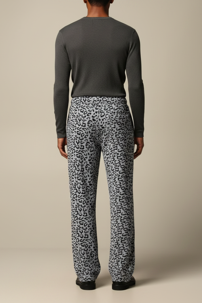 Pantalon Léopard Gris Ample Polaire Doux Décontracté - Molleton - vue 2