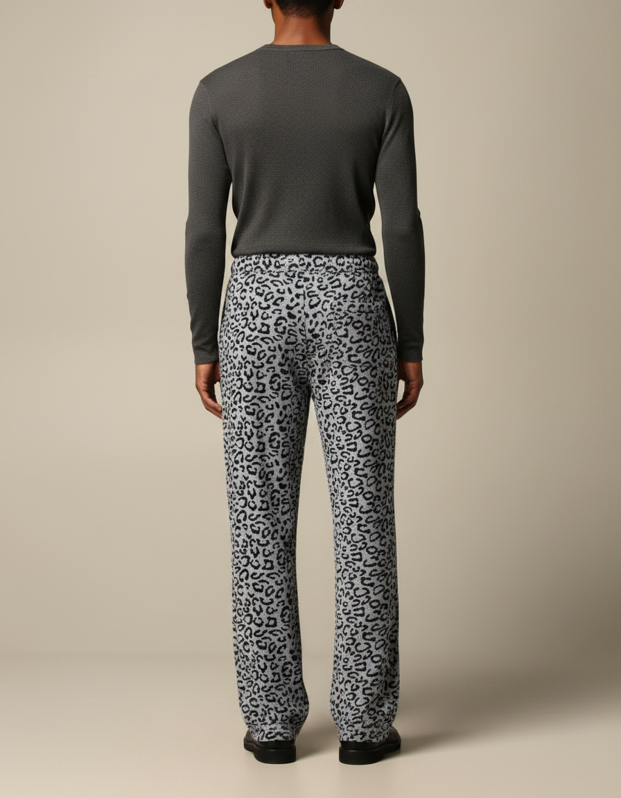 Pantalon Léopard Gris Ample Polaire Doux Décontracté - Molleton - vue 2