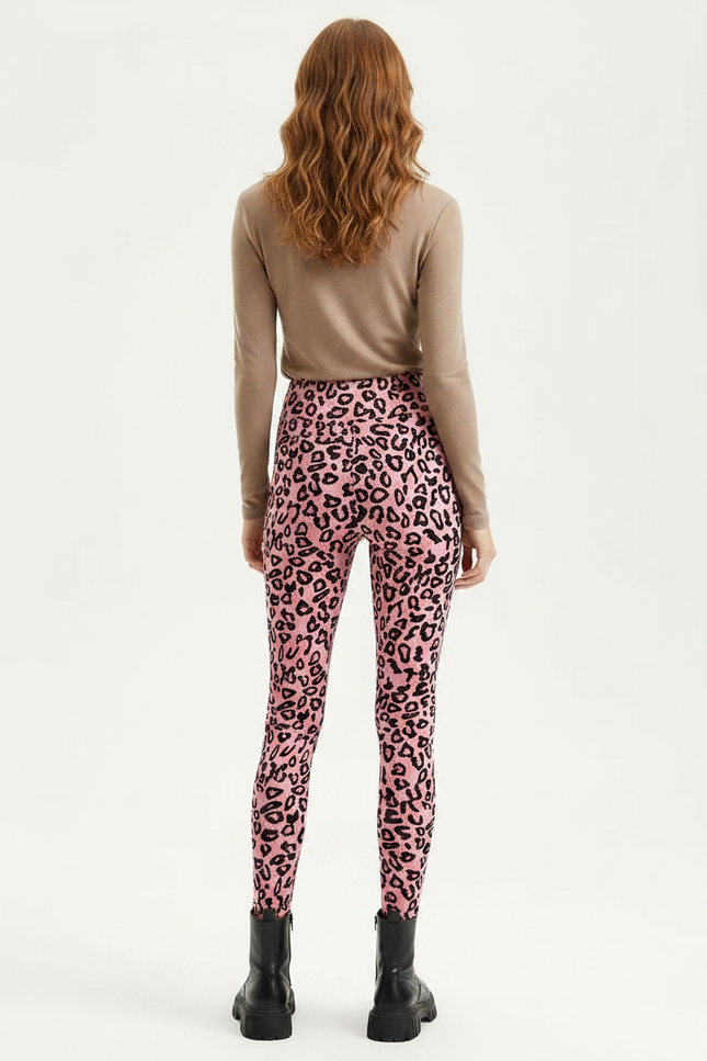 Pantalon Léopard Rose Imprimé Ajusté Stretch Femme - Polyester - vue 2