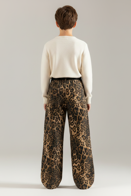 Pantalon Léopard Marron Ample Taille Élastique Enfant - Velours - vue 2