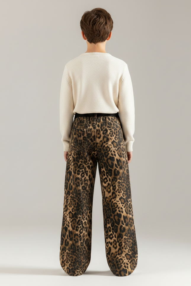 Pantalon Léopard Marron Ample Taille Élastique Enfant - Velours - vue 2