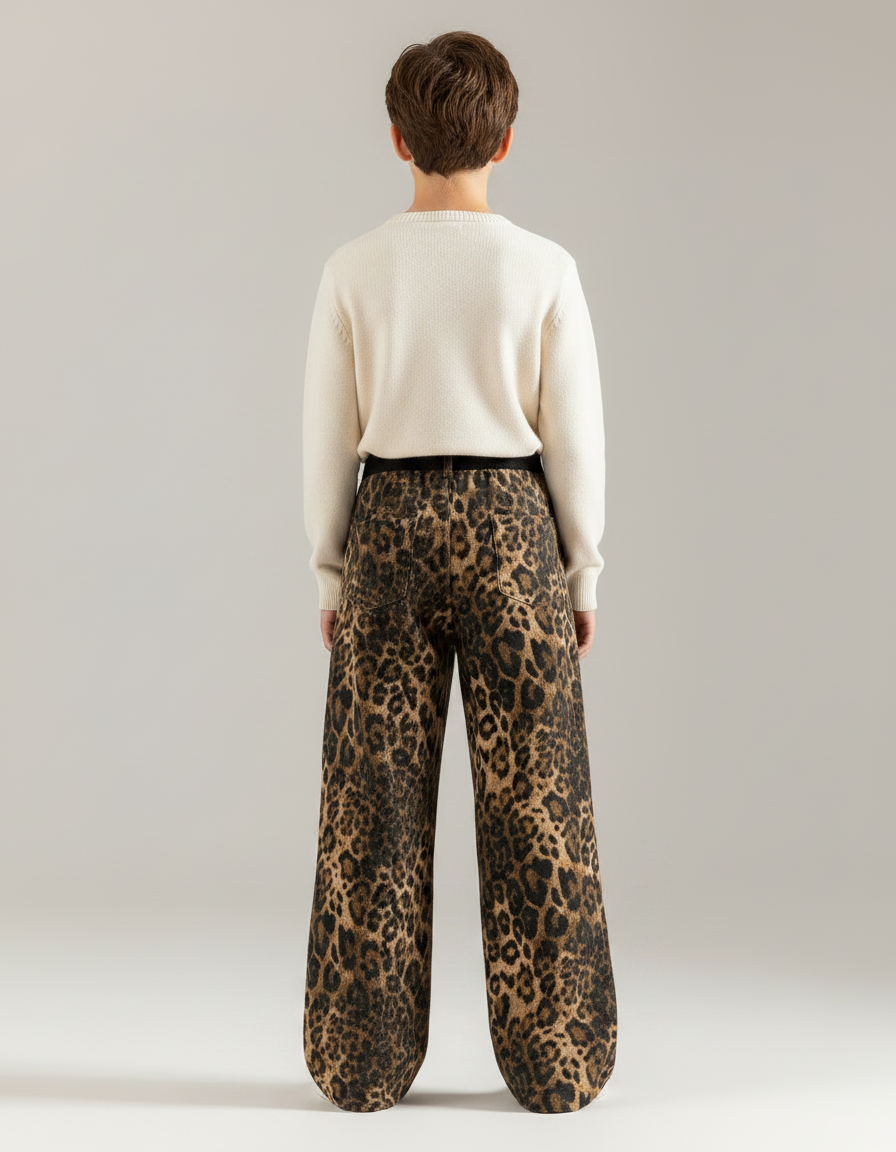 Pantalon Léopard Marron Ample Taille Élastique Enfant - Velours - vue 2