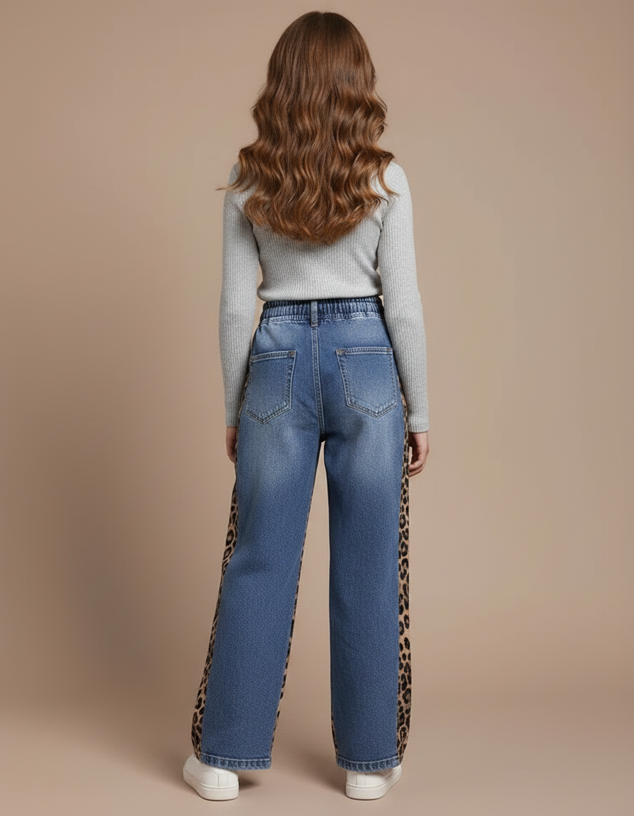 Pantalon Léopard Jean Ample Patchwork Décontracté Fille - Imprimé - vue 2