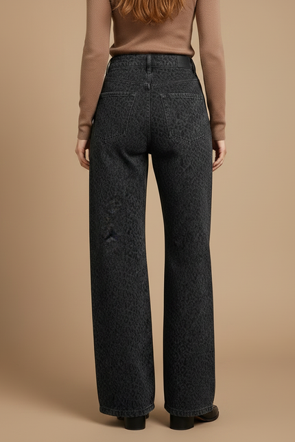 Pantalon Léopard Denim Ample Imprimé Gris Femme - Jean - vue 2