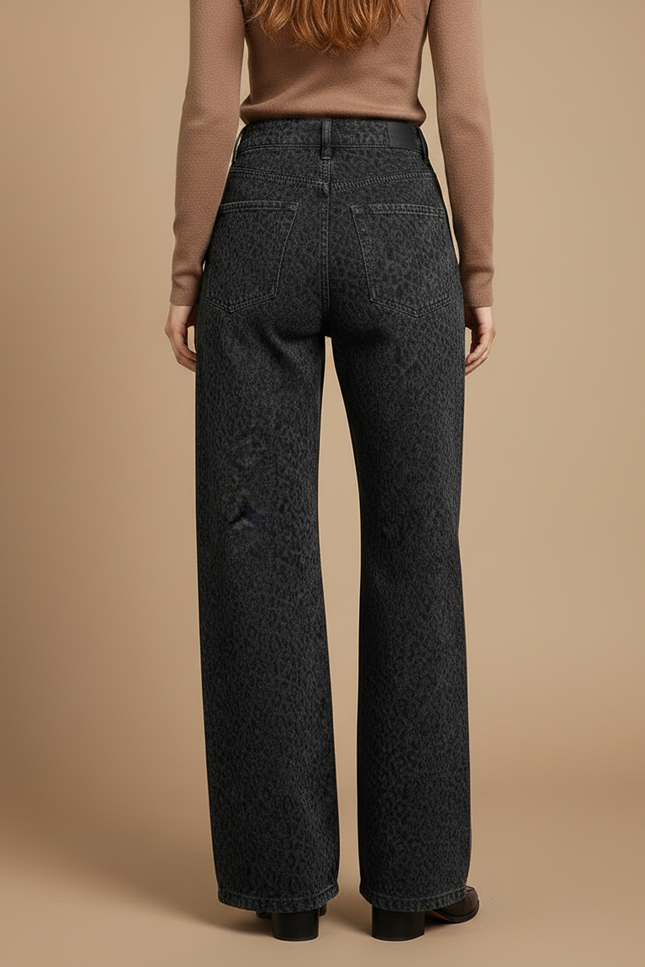 Pantalon Léopard Denim Ample Imprimé Gris Femme - Jean - vue 2
