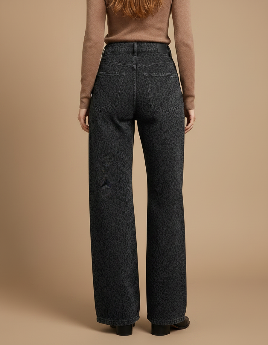 Pantalon Léopard Denim Ample Imprimé Gris Femme - Jean - vue 2
