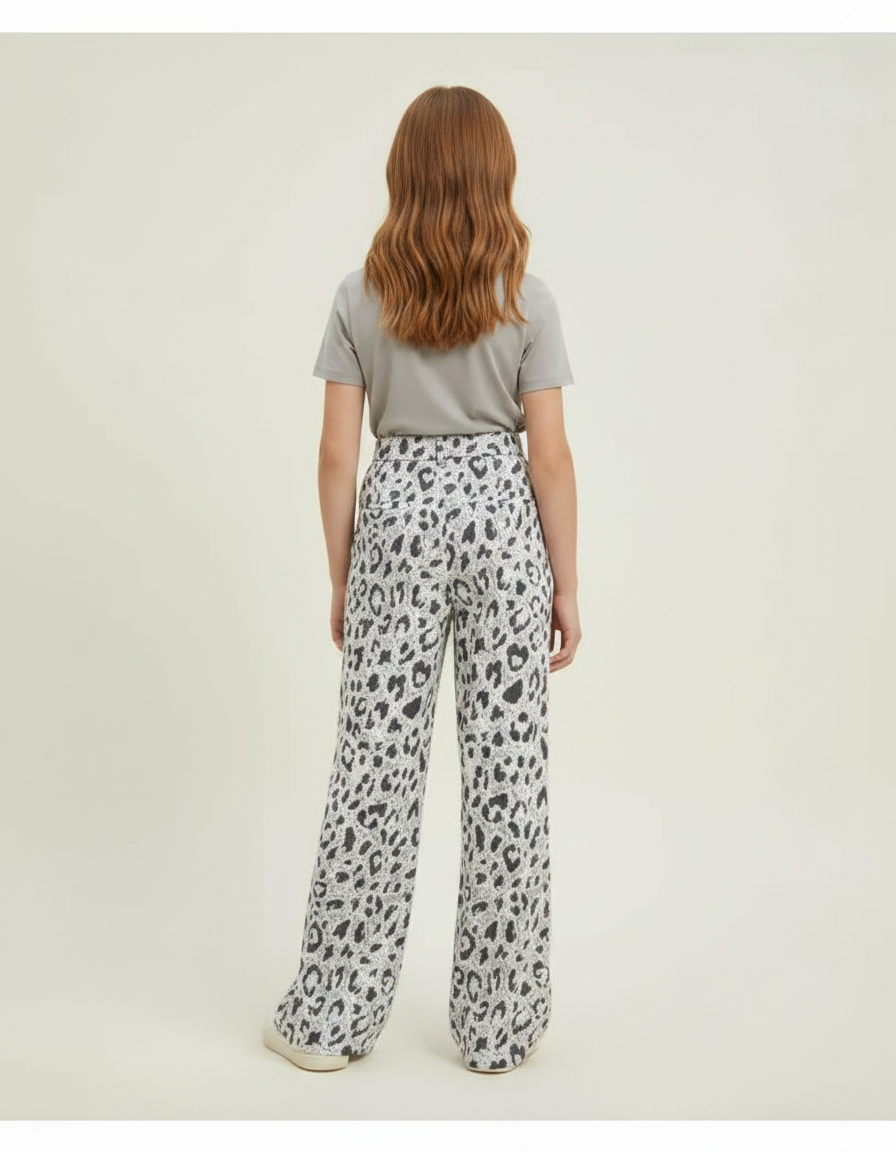Pantalon Léopard Gris Ample Décontracté Fluide - Viscose - vue 2