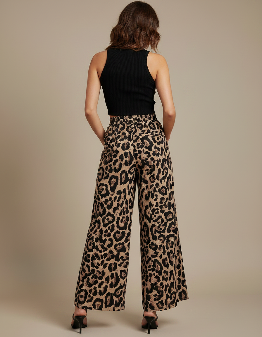 Pantalon Léopard Fluide Ample Taille Haute Imprimé - Viscose - vue 2