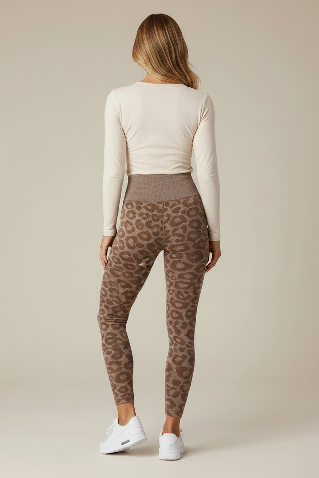 Pantalon Léopard Marron Moulant Sans Couture Fitness - Maille - vue 2