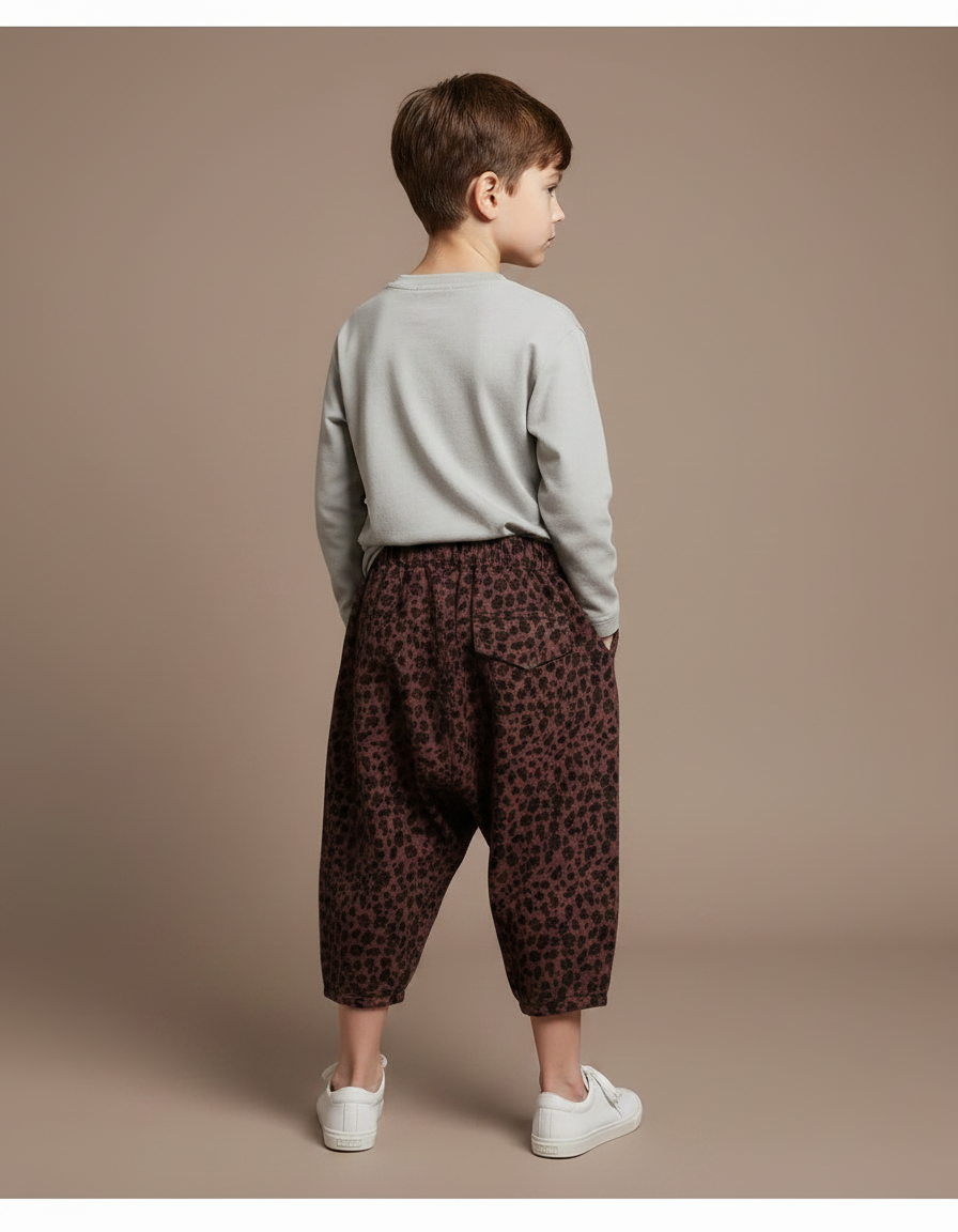 Pantalon Léopard Ample Imprimé Marron Enfant Décontracté - Molleton - vue 2