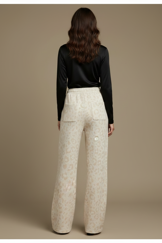 Pantalon Léopard Beige Ample Molletonné Confortable - vue 2