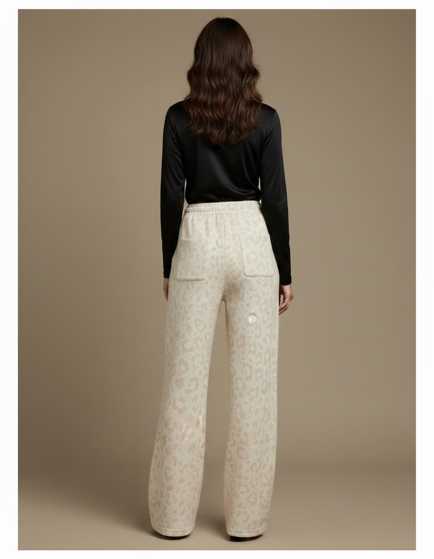 Pantalon Léopard Beige Ample Molletonné Confortable - vue 2