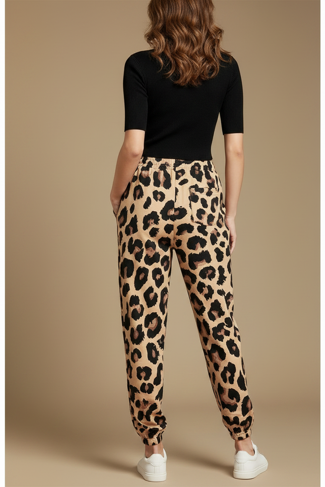 Pantalon Léopard Beige Ample Imprimé Décontracté Femme - Molleton - vue 2