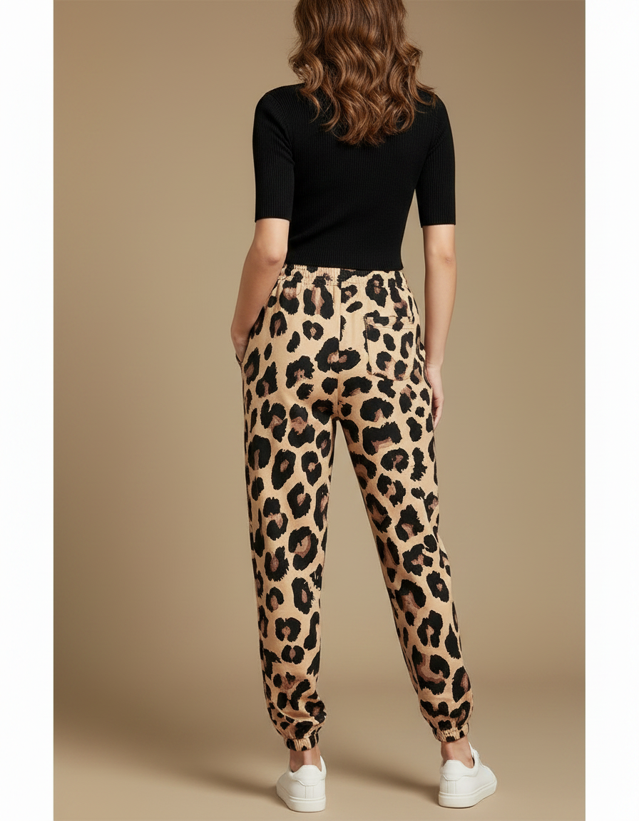 Pantalon Léopard Beige Ample Imprimé Décontracté Femme - Molleton - vue 2