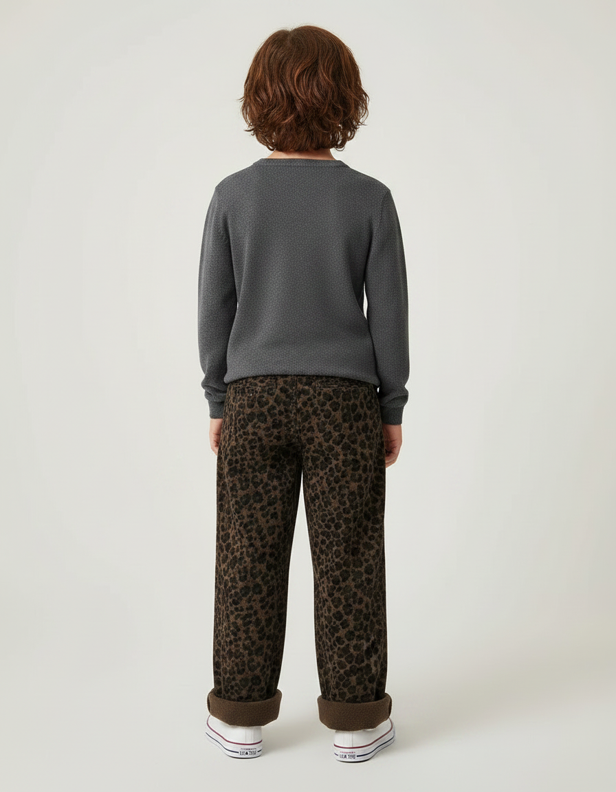 Pantalon Léopard Marron Ample Velours Doux Enfant - vue 2