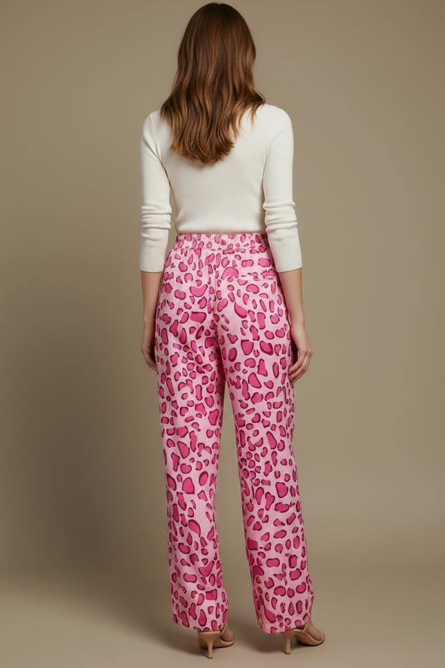 Pantalon Léopard Rose Fluide Imprimé Taille Haute - Viscose - vue 2