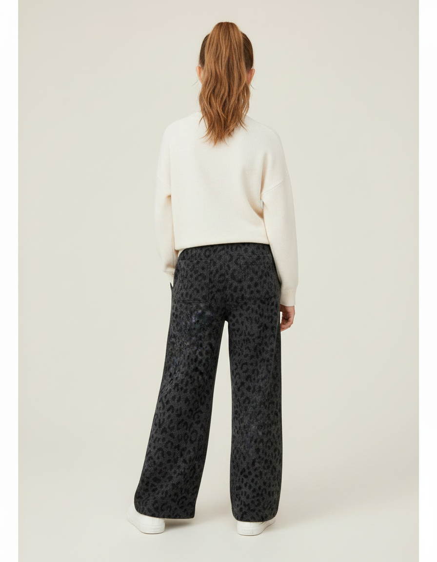 Pantalon Léopard Gris Ample Molletonné Fille - vue 2
