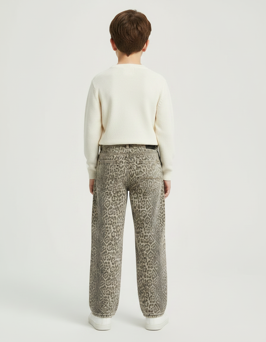 Pantalon Léopard Ample Imprimé Délavé Enfant - Jean - vue 2